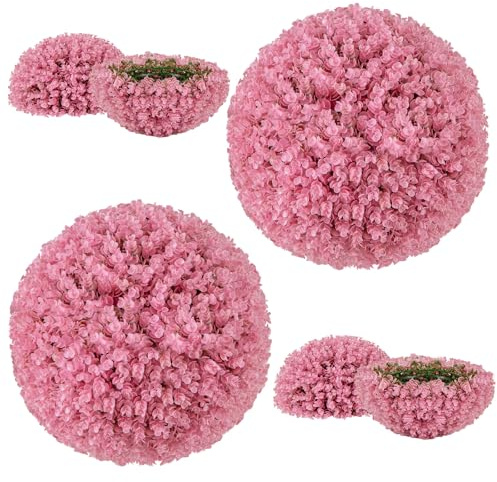 COSTWAY 2 Sfere di Pianta Finta 44 cm Rosa | Palline Decorative di Eucalipto Artificiale in PE con 7 Strati di Foglie da Interno ed Esterno