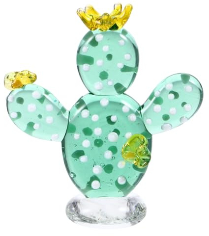 PRETYZOOM 1 Figurine De Cactus en Verre pour Décoration Dintérieur Artisanat en Verre 3 Petites Fleurs Jaunes
