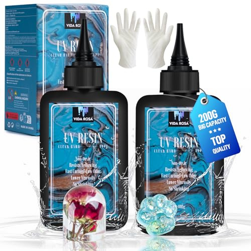 VIDA ROSA 200G UV Resin Upgraded Kit, Featuring High Gloss, High Hardness, and Fast-curing Epoxy Resin, Suitable for Coating, Casting, Bracelets, Jewelry Making, and DIY Crafts.