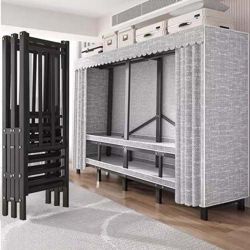 FPIGSHS Einfach Kleiderschrank, 500 Kg, Robuster Stoffschrank Mit Abdeckung, Freistehendes Garderobe-Organizer-System, Geschlossener Vorhang Drehtürenschrank Für Schlafzimmer (A, 190CM)