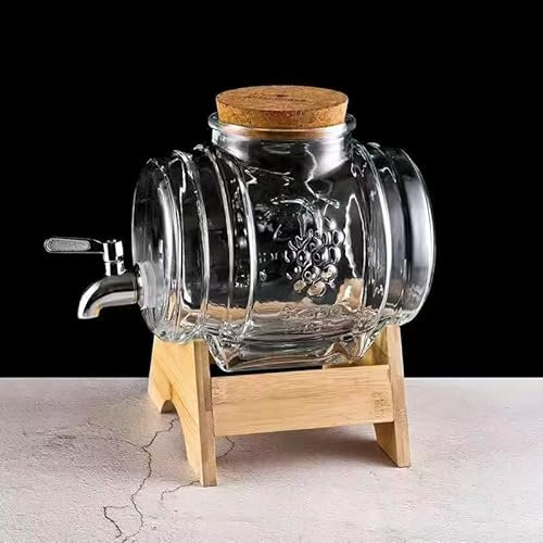 Distributore di bevande in vetro con rubinetto a prova di perdite, barattolo di vetro trasparente, dispenser d'acqua con coperchio in legno, contenitore per succo da ufficio/campeggio (3 L)