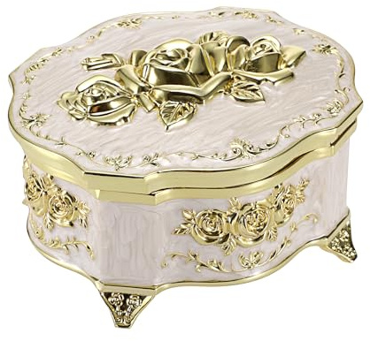 SUMNACON Metal Musical Box Music Jewelry Holder Keepsake Case, Beige Gold