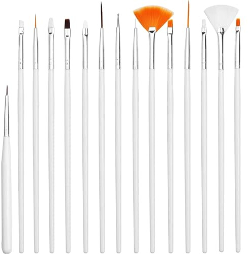 Fondant Kuchen Bürsten Set,15 Stück Nagel Pinsel Set Nail Art Liner Pinsel Fondant Kuchen Dekorieren Malerei Pinsel Acryl Nagel Kunst Pinsel für Nageldesign DIY Dekorieren Von Kuchen&keksen(Weiß)