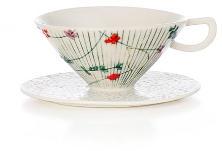 Generico L'abitare Milano Tazzina da Tè e Caffè Seasons Settembre, Design Floreale con Fiori Rossi, Set di 2 Pezzi
