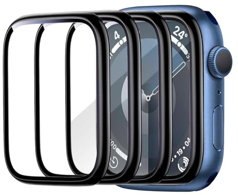 meukcez 4 Pièces Protection Écran pour Apple Watch Serie 6/5/4/SE 44mm, Film de Protection d'Écran en Verre Trempé Ultra-Clair HD, Couverture Complète Flexible 3D, Étanche et Résistant aux Rayures