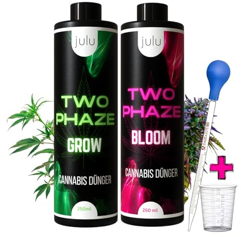 JULU Cannabis Dünger SET - Grow und Bloom NPK geeignet für Indoor, Outdoor, Autoflower und Growbox - Hanf, Marihuana Düngung - 2x 250 ml für bis zu 10 Pflanzen