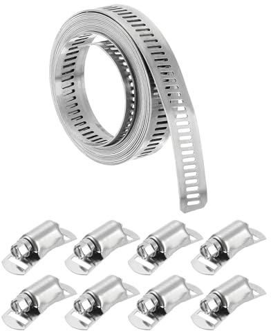 sourcing map Colliers de serrage en acier inoxydable 304, sangle en métal de 2 m + kit de 8 fixations plus solides, colliers de serrage réglables à bande à vis sans fin pour tuyau de refroidisseur