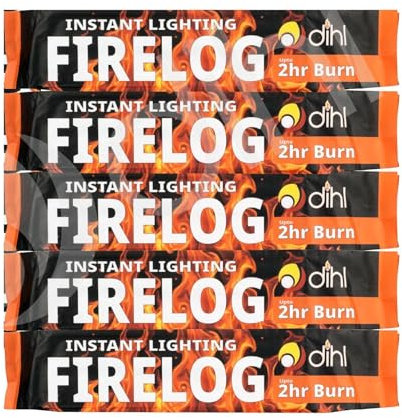 Dihl Pack of 5 Smokeless Instant Lighting Fire Logs 2 Hour Burn per Brick. 5 Individually Wrapped Firelighters for Garden Chimineas, Open Fire, Wood Burning Stoves. Environmentally Friendly