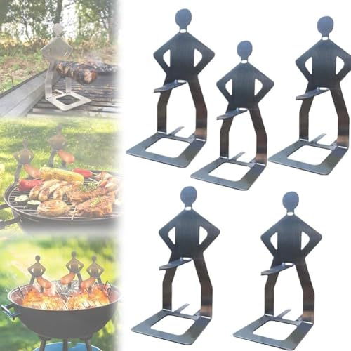 Griglia per salsicce a forma umana per esterni, porta hot dog per barbecue, resistente porta hot dog riutilizzabile in acciaio inox, divertente supporto per barbecue a forma di uomo, supporto