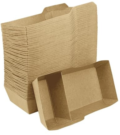 Enpack Snackschale A22-50 Snackschalen aus Kraftkarton - Einweg Pommesschalen - Pommes-Frites-Trays - Snack Container - Fingerfood Schiffchen mit 2 Fächer beschichtet - abbaubar 9x18x3,5 cm