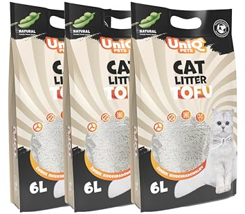UNIQ PETS Tofu Katzenstreu 7,5kg 18L kein Geruch I Bio Katzenstreu klumpend Staubfrei I Naturreines tofu Cat Litter I Geruchsneutralisierend I Klumpstreu Ohne Staub