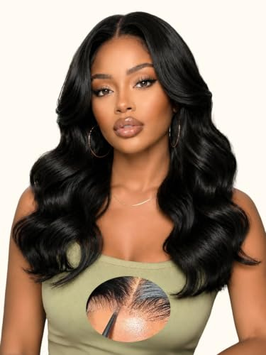 Curtain Bangs Face-Framing Layered Loose Wave Human Hair Wig 6x6 Pre Cut Lace Front Reay To Wear Glueless Wig Human Hair For Black Women Perücke Damen Echthaar 200% Dichte 18 Zoll
