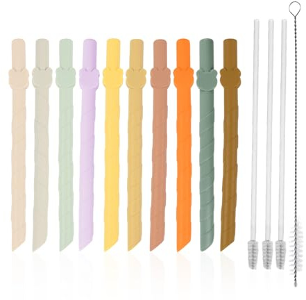 10 Pièces Paies De Silicone, 3 Pièces Broissures De Nettoyage De Poignées Longues, Paies De Dessins Animés Mignons, Pailles Pliables, Réutilisables.