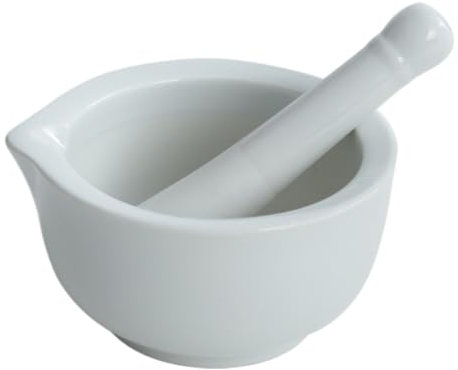 Mortaio con Pestello Manuale Set di Pestelli in Ceramica for Spezie, Sminuzzatore for Aglio, Sminuzzatore for Aglio Domestico Macinino per Spezie da Cucina(White,8.7x13.6cm)