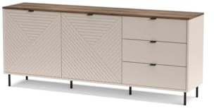 Kommode Evo Sideboard 2 Türen 3 Schubladen 183x75x40 cm Kaschmir/Eiche | Modernes Sideboard mit Fräsungen, Metallbeinen & Vollauszug-Schubladen, für Wohnzimmer, Schlafzimmer, Aufbewahrungsschrank