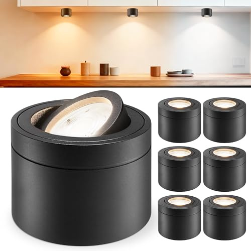 Laiebri 6x LED Spots en saillie noirs - Extra plats, orientables à 30°, Ø80 x 60 mm - Module LED 6 W 600 lm inclus, 230 V, 2700 K/4000 K/6500 K, intensité variable - Spots en saillie