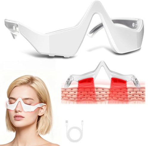 SINZONEu® Gafas de Terapia de Luz Roja para Ojos, Dispositivo contra Ojeras, Bolsas & Fatiga, Masajeador Ocular LED Recargable 3 Modos, Regalo de Belleza Portátil para Mujer/Hombre
