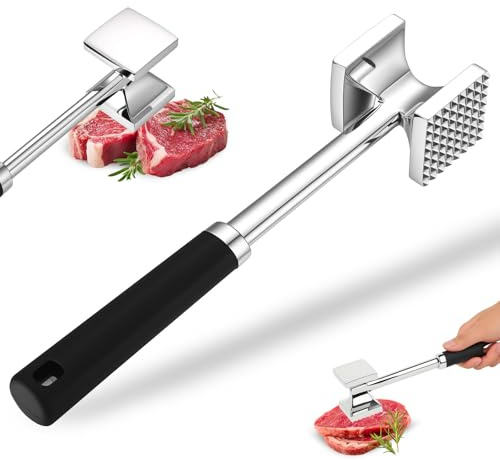 Meat Tenderizer Tool, Stainless Steel Meat Mallet, Dual-Sided Kitchen Mallet with Non-Slip Grip for Tenderizing Steaks Beef Meats Chicken Cutlet, Kitchen Cooking BBQ Accessories