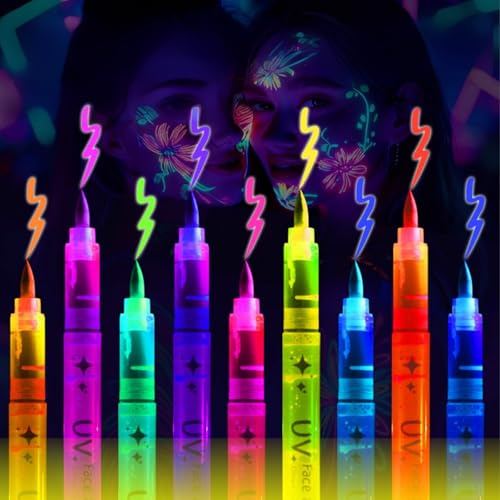 8 stycken neonsmink UV-pennor fluorescerande kroppsfärger tatueringspennor ljus under svart ljus kroppsmålning smink pennor för halloween fest festival dekoration