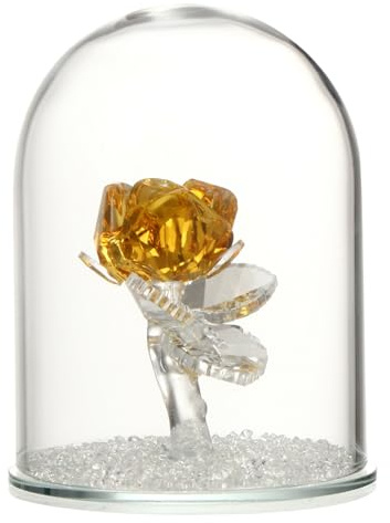 Didiseaon Preserved Crystal Rose Flower Ornament in Yellow Glass Dome Artificial Flower Sculpture for Home Decor Unique Valentine S Day Symbolizing Eternal Love