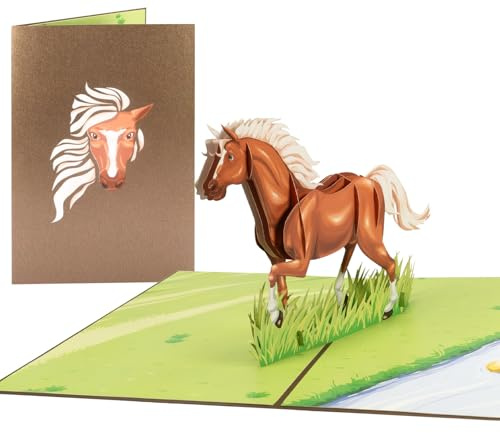 Sweetpopup® Pop-Up Karte Pferd – 3D Glückwunschkarte für Geburtstag & Reiten – Auch ideal als Geschenkkarte oder Gutschein für Pferdeliebhaber – Hochwertiges Metallic Papier – 155b