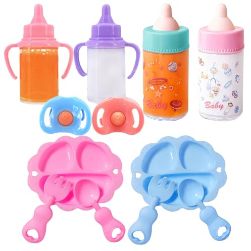 Biberones Mágicos - 12pcs Juguetes ABS Set De Comida Para Muñeca, Botella Desaparece Juego De Rol | Chupete & Vajilla Para Alimentación Realista De Bebé | Accesorios Guardería, Hogar, Escuela Paquete