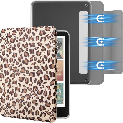 Litvana Abnehmbare Magnetische Hülle für 6'' Kindle 11. Generation (2022 & 2024), Schlanke PU-Schale mit Auto Wake/Sleep, Leopard