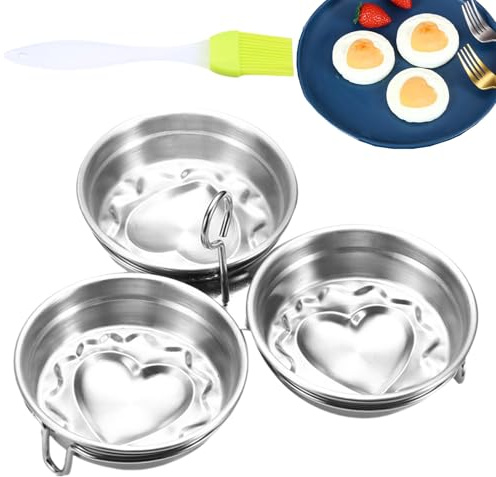 Escalfador de huevos, máquina de huevos hervidos de acero inoxidable, vaporizador de huevos de 3 tazas con cepillo de, molde antiadherente para magdalenas, herramienta de cocina para el hogar