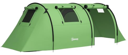 Outsunny Campingzelt für 3-4 Personen stabil wasserdicht Familienzelt mit Schlafzimmer Wohnzimmer, Kuppelzelt mit 3000mm Wassersäule Tunnelzelt Zelt für Camping Reise, Grau