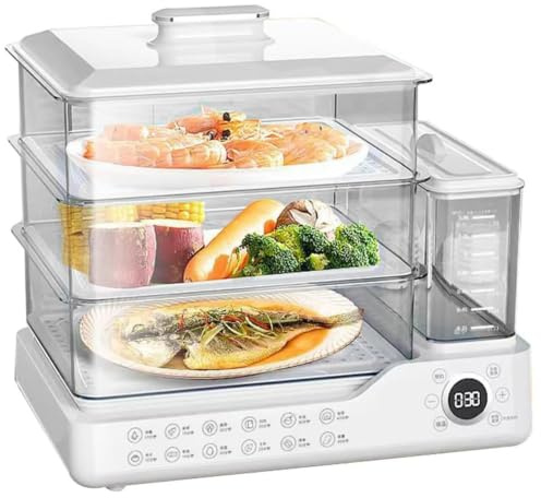 Vaporera Eléctrica 24 L, Modelo de 3 Niveles con Temporizador 24 H | Depósito de 1,5 L, Cestas Apilables, Apagado Automático y Protección en Seco para Verduras, Arroz, Huevos y Marisco
