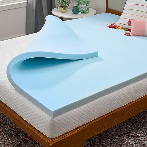 Linenspa 2 Inch Memory Foam Mattress Topper, Gel Infused Queen Mattress Topper, CertiPUR-US Certified Blue