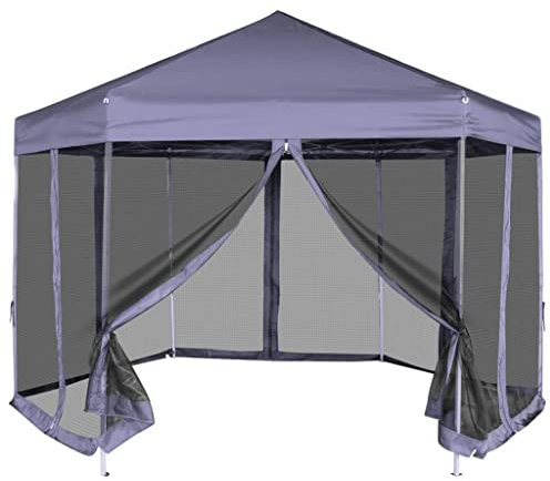 vidaXL Chapiteau Pliable Hexagonal avec 6 Parois Latérales Bleu Foncé Tente