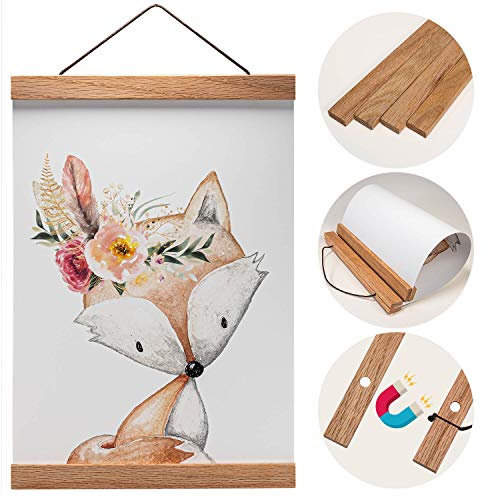 Olgs Holz Bilderrahmen hochwertig aus Eiche für Wandbilder, Poster und Fotos magnetisch DIN A4 | Posterleiste Posterschiene Holzrahmen Bilderleiste Klemmleiste (21cm, Eiche)