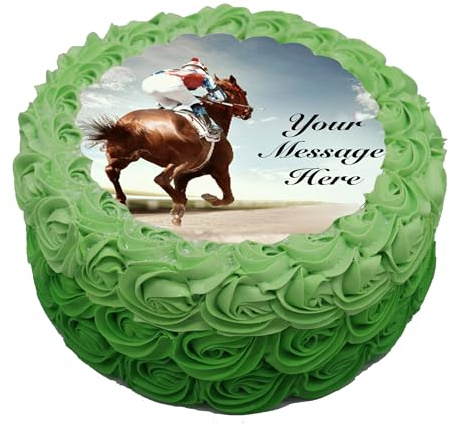 A4 Edible Decor Icing Sheet PERSONALISED Horse Racing Jockey 7-8 Circle Cake Topper Decoration - Great for larger cakes