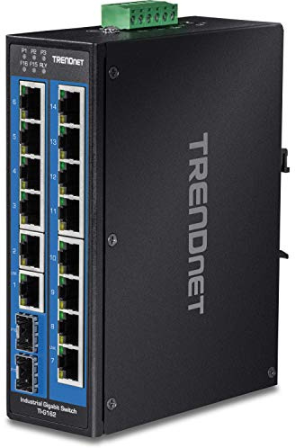 TRENDnet, TI-G162, Commutateur sur rail DIN Gigabit industriel non géré à 16 ports, 14 ports Gigabit, 2 emplacements SFP Gigabit, capacité de commutation de 32 Gbit/s, commutateur réseau Ethernet IP30