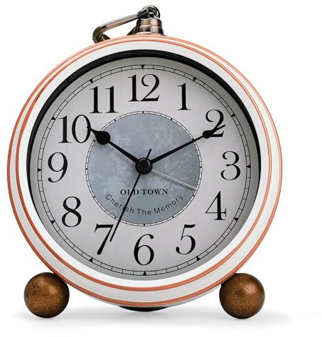Lafocuse Wecker Analog Ohne Ticken, Groß Metall Wecker Beige, Antik Retro Tischuhr Vintage Batteriebetrieben für Nachttisch Schlafzimmer Büro 13.5cm