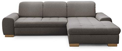 CAVADORE Sofaecke Lexi im Landhausstil / Sofa in L-Form mit XXL-Longchair rechts und Federkern / Inkl. Kopfteilverstellung / 275 x 82-99 x 173 / Flachgewebe: Hellgrau