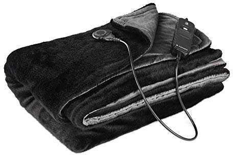 Navaris XXL Heizdecke Wärmedecke - Heizdecke mit Abschaltautomatik - Electric Blanket - Beheizbare Decke - Heated Blanket - 180x130 cm - Waschbar - Wärmedecke elektrisch - Schwarz Grau