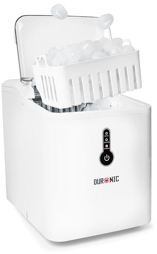 Duronic Ice Maker ICM120, Fast Clear Ice Maker Machine with 7-Min Cycle, Portable Automatic Ice Cube Maker with Ice Scoop & Basket for Home, Office, Bar, BBQ Party, RV 12KG in 24H Self-Cleaning, White