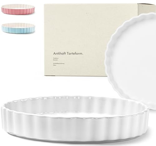 KIVY Teglia Forno [28 cm] in Ceramica Antiaderente | Stampo per Dolci, Torte e Quiche | Bianca, Rotonda
