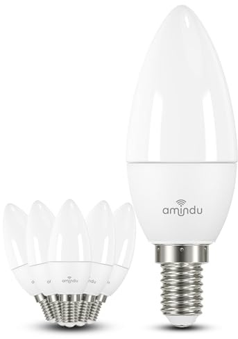 Amindu LED Birne E14 dimmbar 4,9W ersetzt 40W kaltweiß 4000K – LED 6er Pack – Energieeffizientes Leuchtmittel E14 in Kerzenform mit 470 Lumen