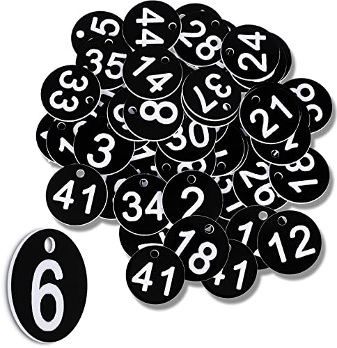 Targhette Numerate Nere 1-50 Gettoni Numerati in Plastica Numeri da Tavolo Cartellini Numerati Targhette per Chiavi con Etichette Targhette per ID Guardaroba Auto Bagagli Armadietto Casa