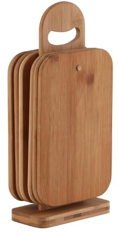 axentia Schneidebrett-Set mit Brettchenständer aus Bambus, ca. 15 x 31,5 x 7 cm, 134536, Holzfarben