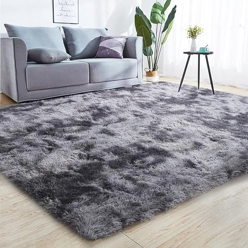 GJWLaie Large Rugs Living Room Area Rugs Fluffy Shaggy 120*160cm Dark Grey | Anti Slip Soft Thick Pile Carpet Washable Runner Rugs for Kids Bedroom Nursery Bedside Rug