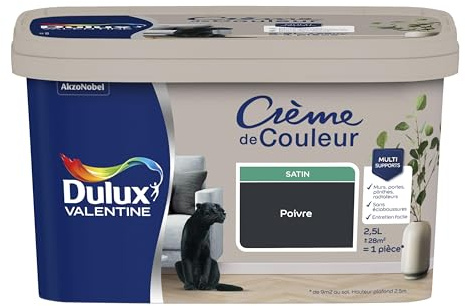 Dulux Valentine Crème de Couleur - Peinture multi-supports intérieure - Satin Poivre 2,5 L