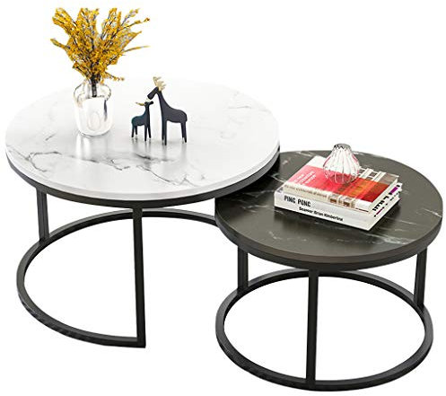 Juegos de mesas Redondas para té y café, Mesa Auxiliar de cóctel de Ocio, mesas Finales superpuestas Simples y Modernas para el Dormitorio de la Sala de Estar, 70 x 45 cm + 50 x 38 cm