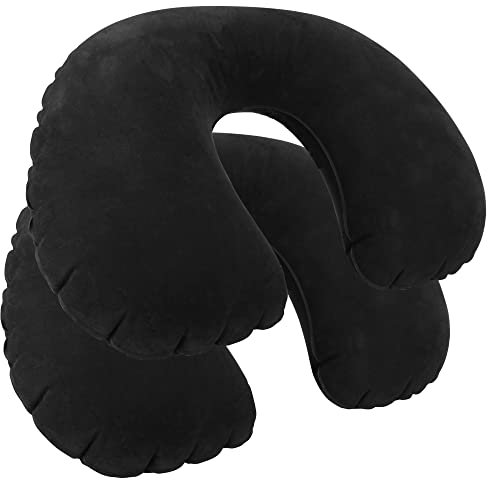 com-four® 2X Aufblasbares Nackenstützkissen - Praktisches Nackenhörnchen zum Aufpusten - Ideales Reise-Kissen für unterwegs (2 Stück - schwarz)