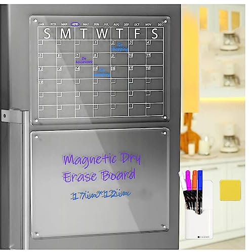 Alacritua Stundenplan Abwischbar, 43 X 30 cm, 2Pcs Kalender Magnetisch KüHlschrank, Mit 4 Farbigen Markern 1 KüHlschrank-Radierer Und 1 Stifthalter Magnetic Menu Board