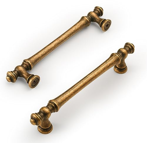 Amerdeco 6 Stück Vintage Schrankgriffe Antik Messing Griffe Möbel Möbelgriffe 128mm Lochabstand Türgriffe küche Schubladengriffe küchengriffe Vintage Griffe für Bronze Küchenschränke…