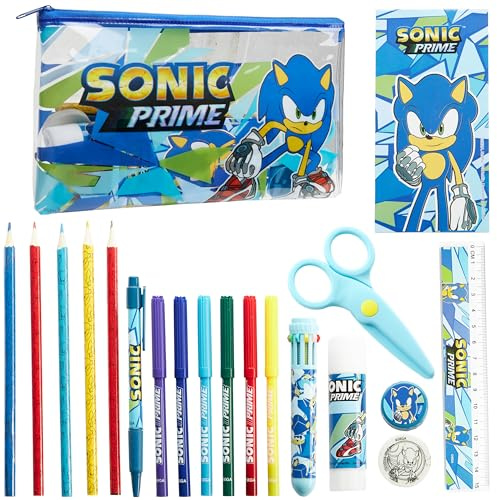 Sonic The Hedgehog Federmäppchen für Kinder, mit Schreibwaren, Geschenk für Jungen